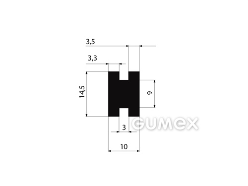 "H" Gummiprofil, 14,5x10/3/3mm, 70°ShA, NBR, -40°C/+70°C, schwarz, 